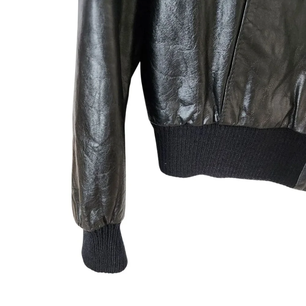 VTG Berman’s The Leather Experts Brown Leather Bomber Jacket Size 44 Korea 80s